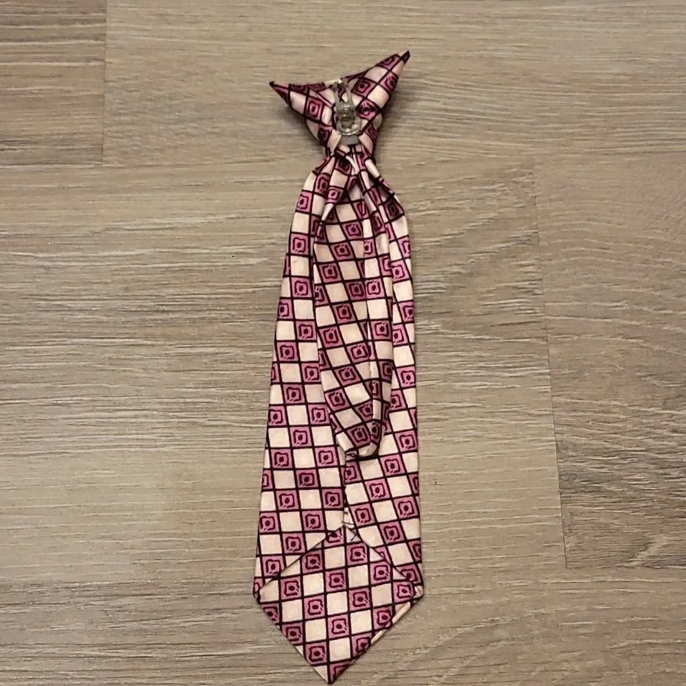 Fushia and White Kids Clip-on Tie